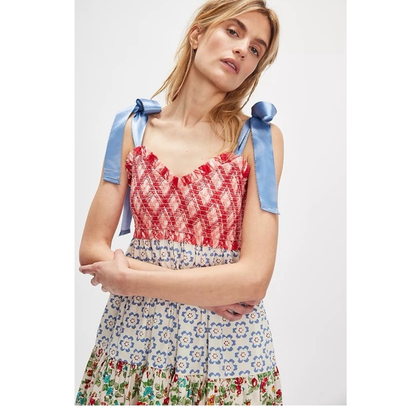 Free People Bluebell Maxi Dress Cherry Combo Medium NWT Picnic Prairie Bohemian - Picture 3 of 17